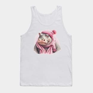 Adorable cute Hippo wearing a pink hat and scarf Tank Top